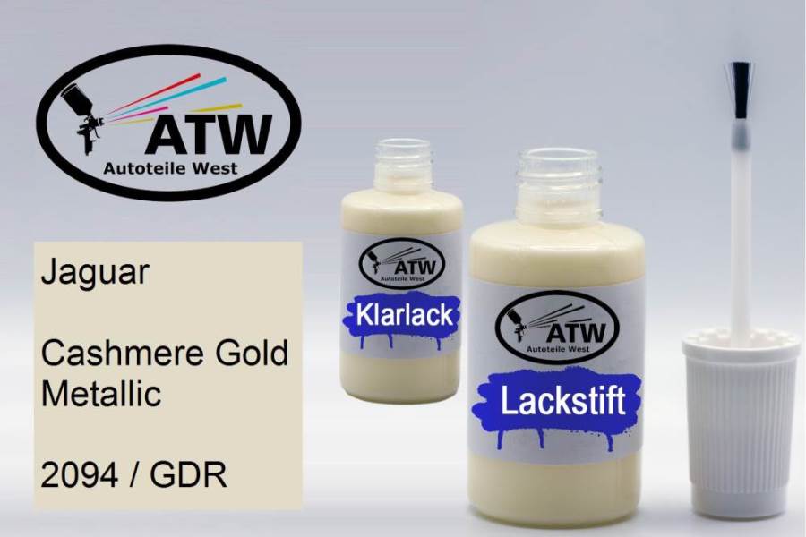 Jaguar, Cashmere Gold Metallic, 2094 / GDR: 20ml Lackstift + 20ml Klarlack - Set, von ATW Autoteile West.